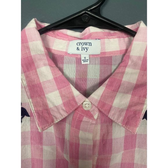 Crown & Ivy Pink Gingham Flamingo Embroidered - Picture 2 of 8